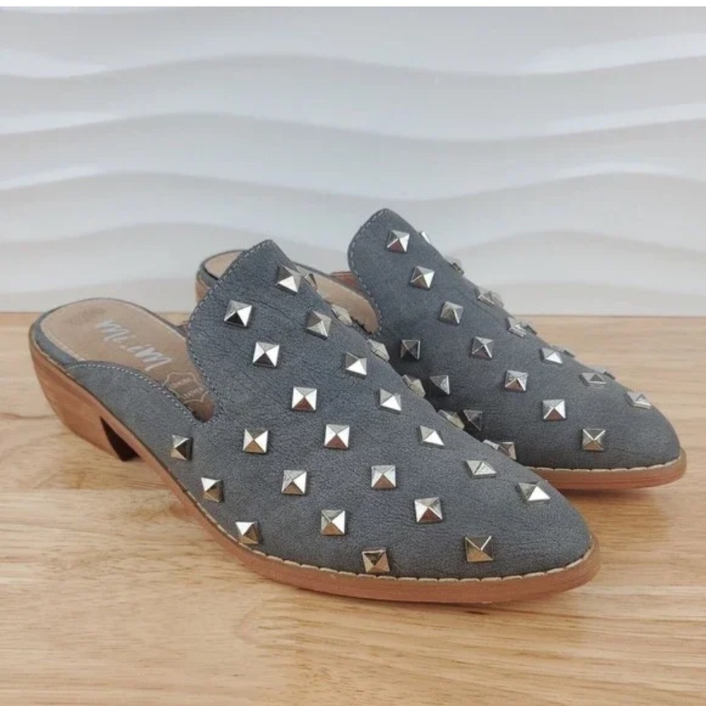 Mi.iM Gray Leather Mules with Silver Studs The Stuart